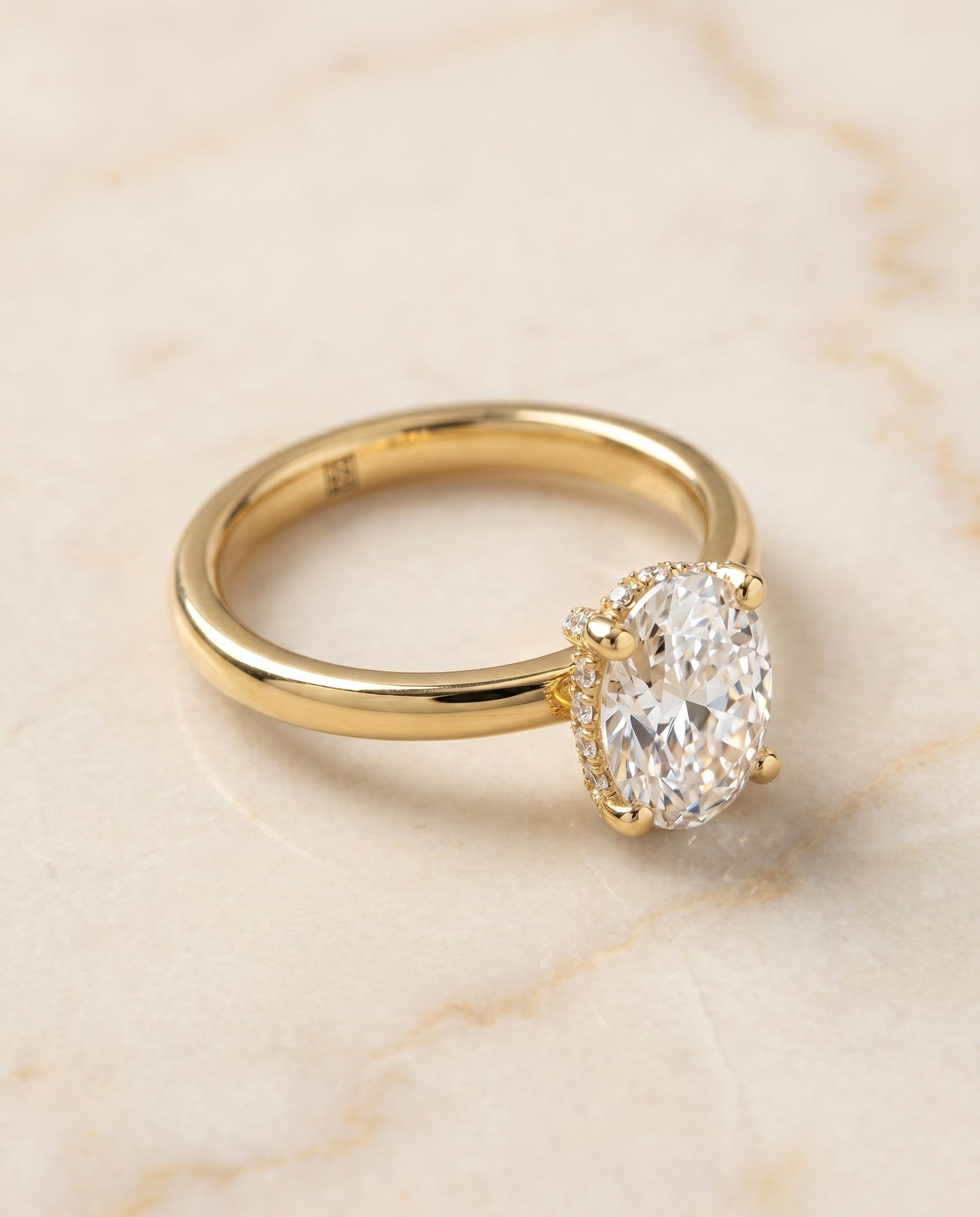 Lana Select Secret Halo Adorned Prong Solitaire Oval in 18K Yellow Gold – view 1
