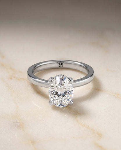 The Lana Pavé Halo Engagement Ring Setting for Oval Diamonds in 18K White Gold | RockHer