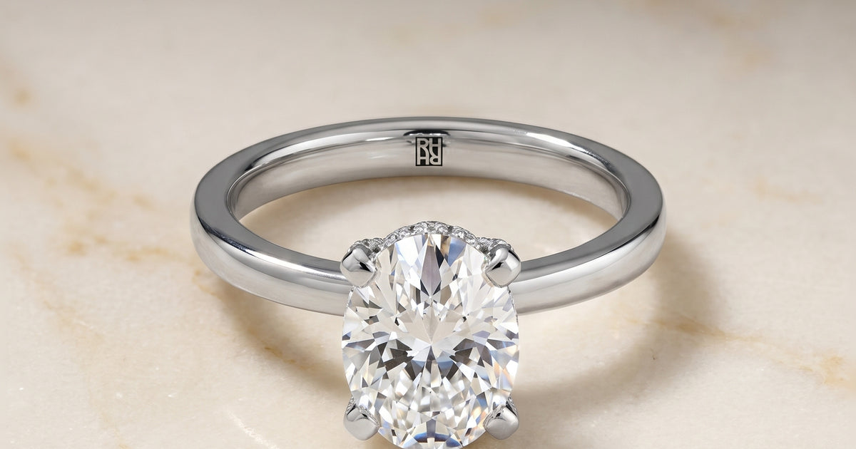 Lana Hidden Halo Oval 18K White Gold Engagement Ring | RockHer