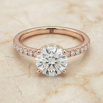 The Elliott Hidden Halo Pavé Round Engagement Ring Setting in 14K Rose Gold