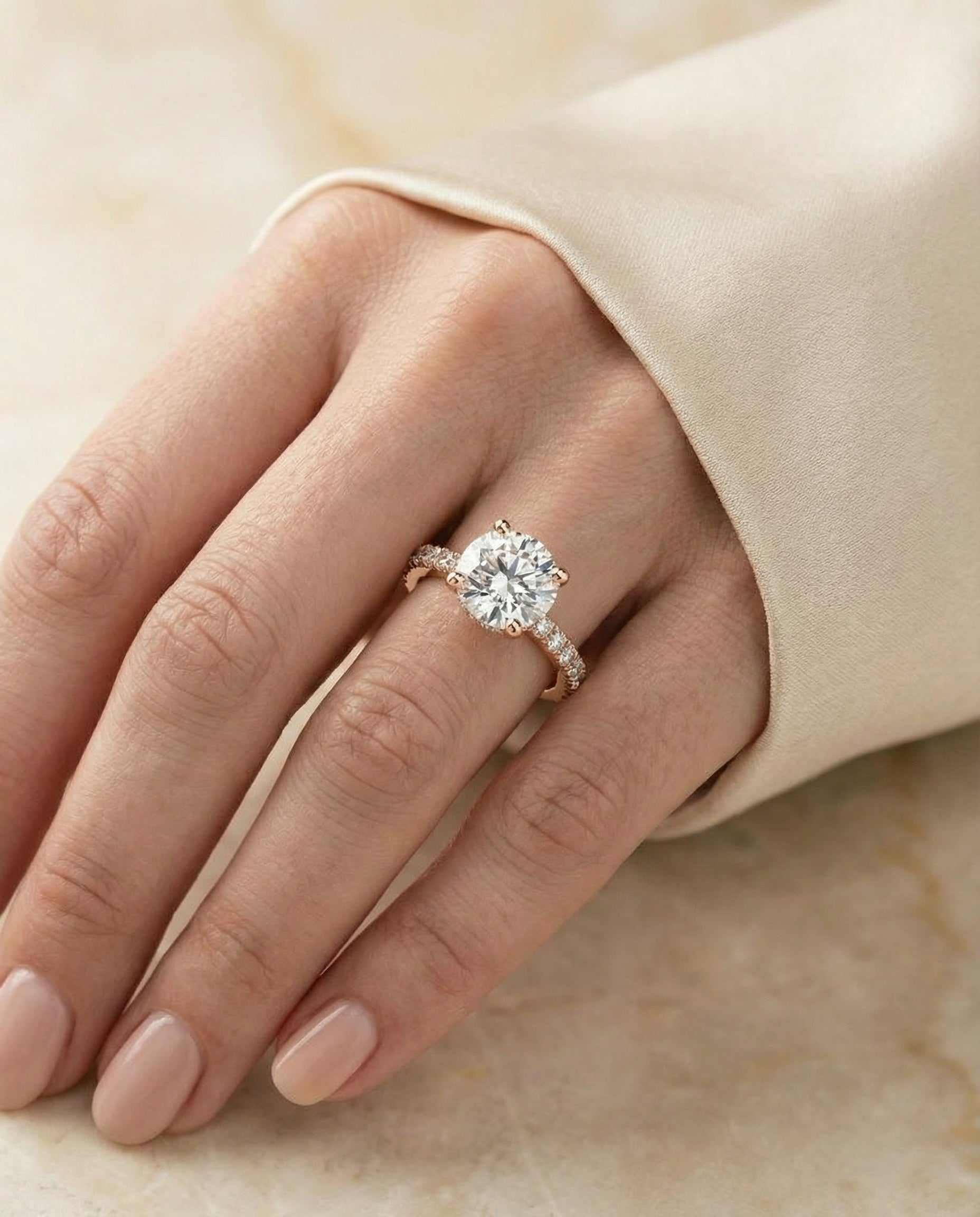 The Elliott engagement ring setting in 14K Rose Gold, hidden halo pavé design | RockHer