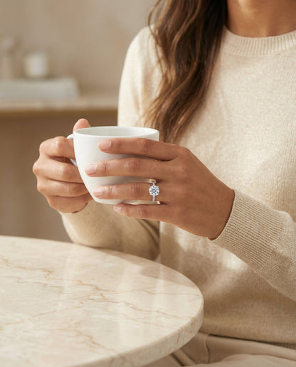 The Elliott Select Pavé Halo Solitaire Engagement Ring with Lab Diamond in 18K White Gold — view 7