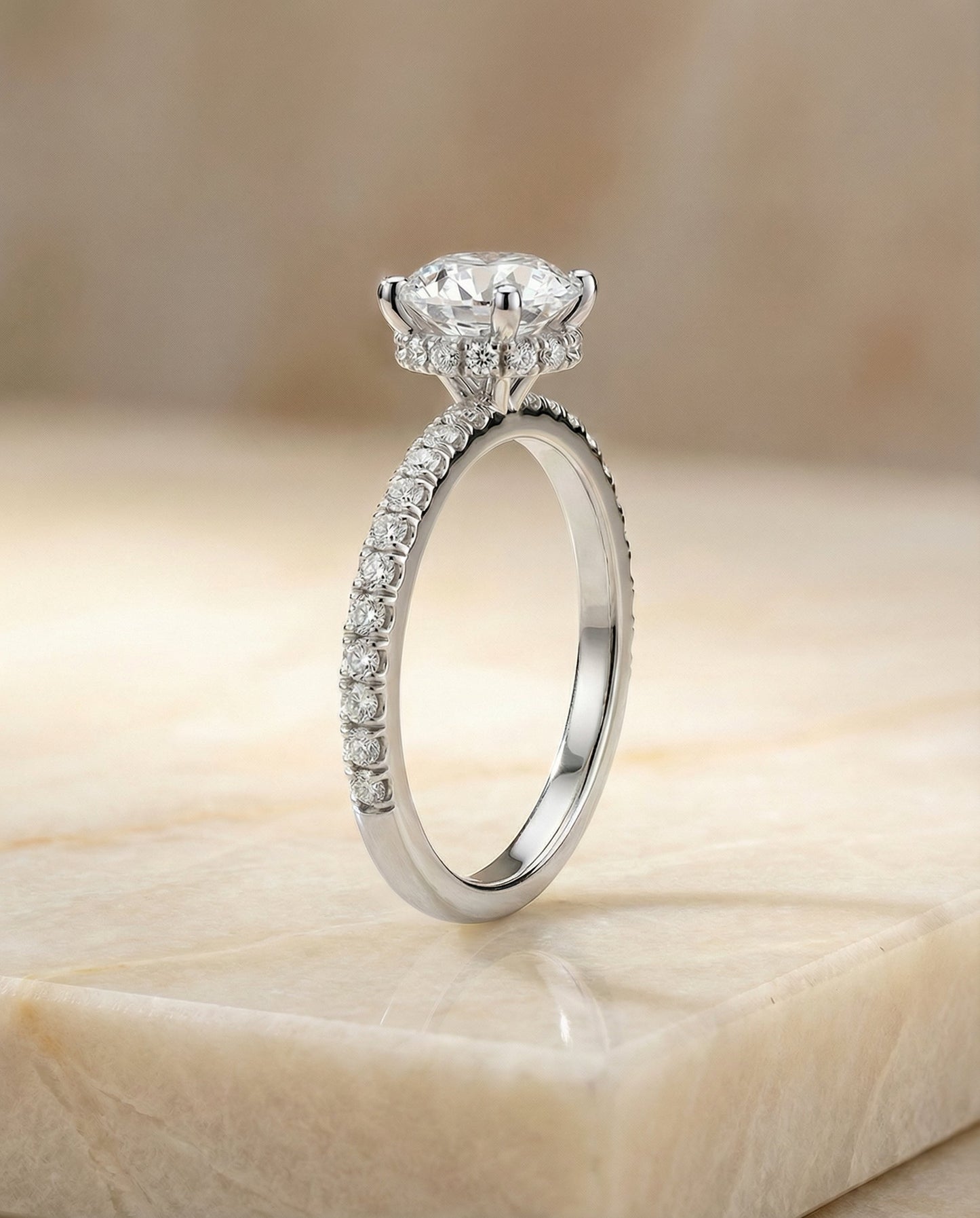 The Elliott Select Pavé Halo Solitaire Engagement Ring with Lab Diamond in Platinum — view 6