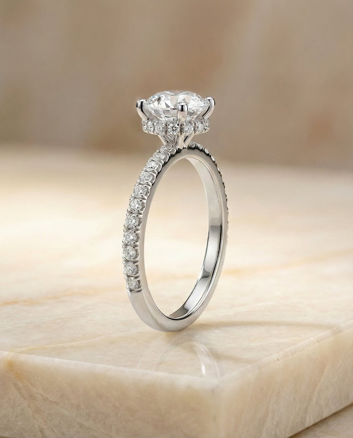 The Elliott Select Pavé Halo Solitaire Engagement Ring with Lab Diamond in Platinum — view 6