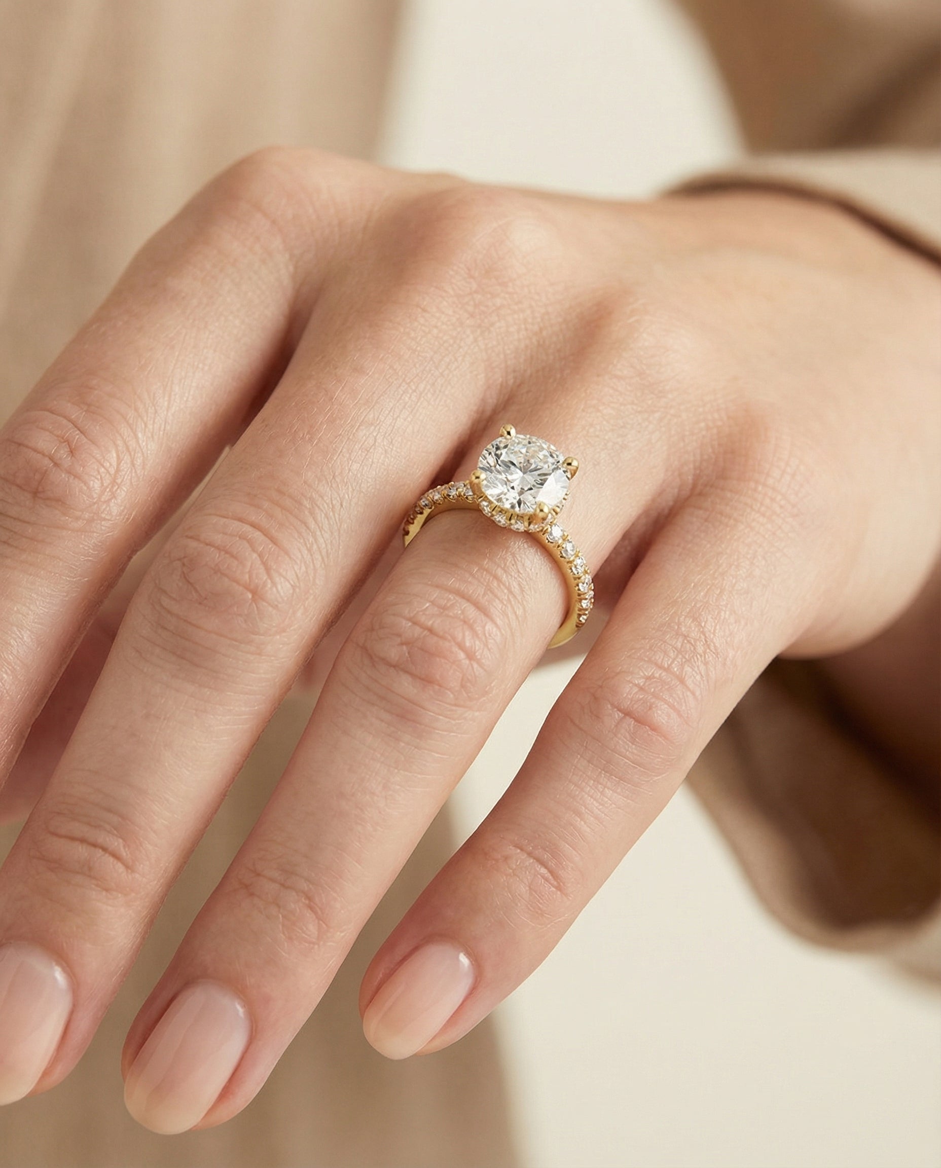 The Elliott engagement ring setting in 18K Yellow Gold, hidden halo pavé design | RockHer