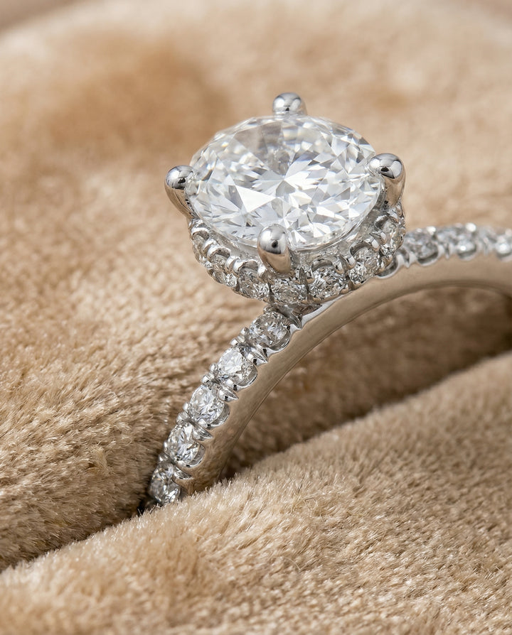 The Elliott — Secret Halo French Pavé Solitaire Oval in 14K White Gold