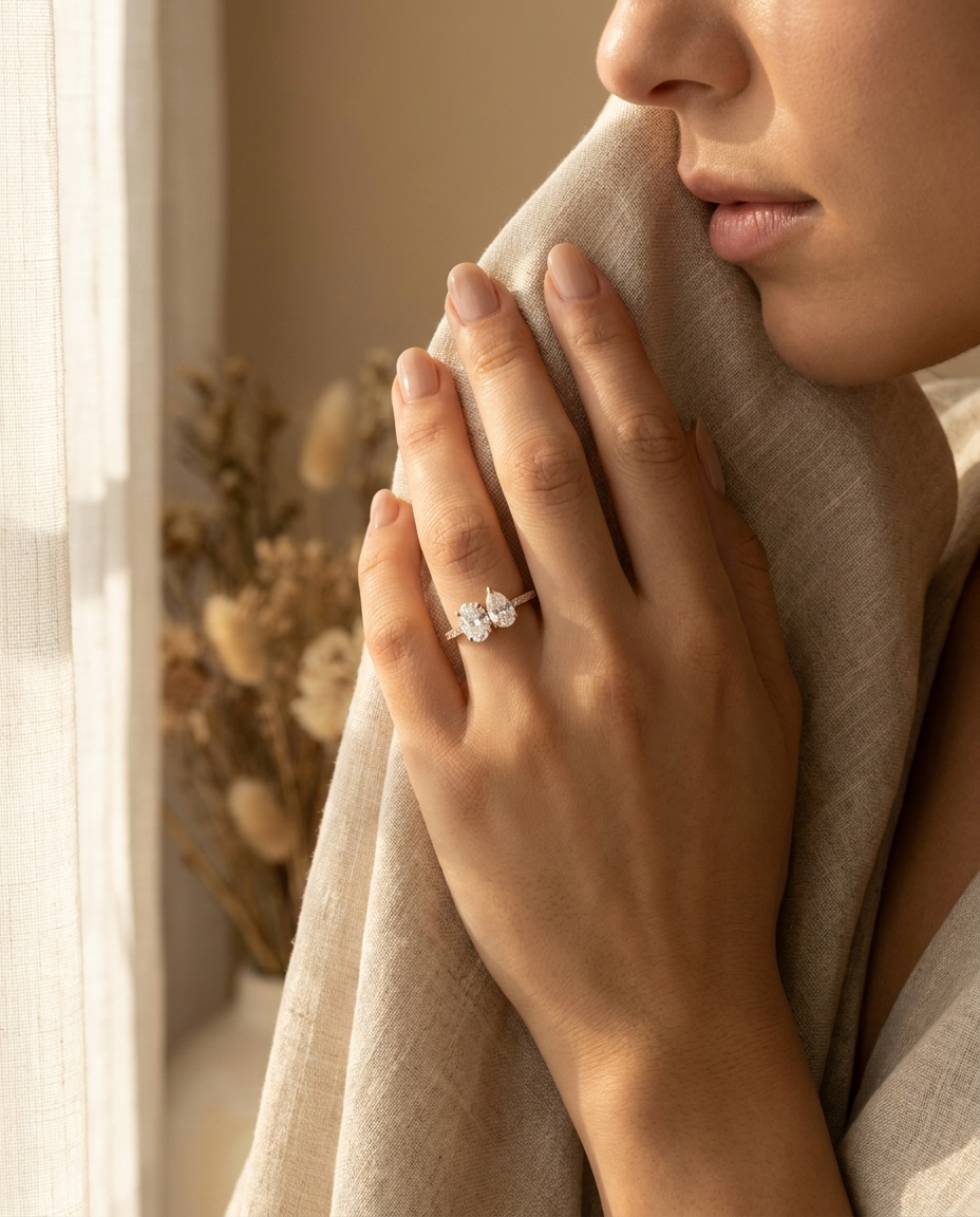 The Selena engagement ring setting in 14K Rose Gold, select clover bezel accent solitaire design | RockHer