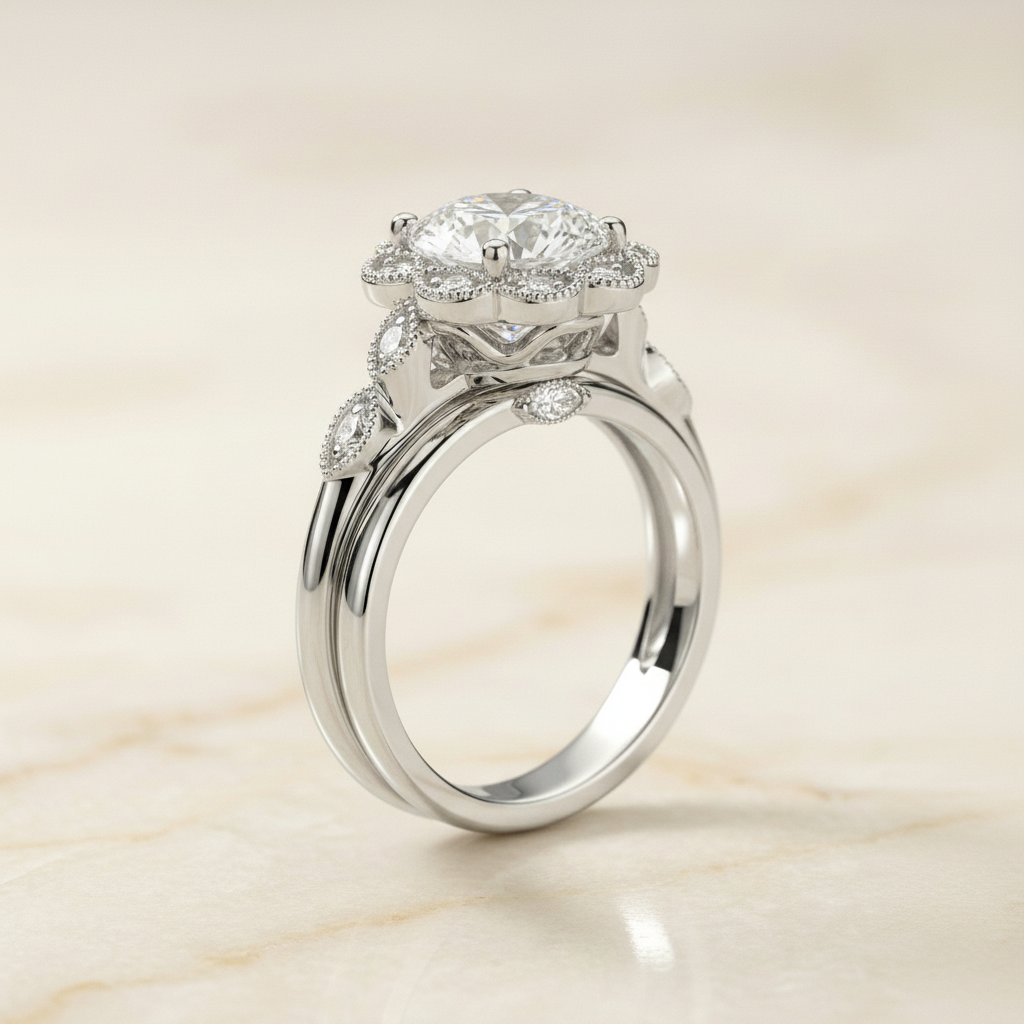 The Shania Matching Wedding Band, Round in 18K White Gold