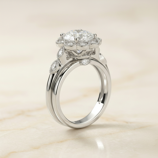 The Shania Matching Wedding Band, Round in 18K White Gold