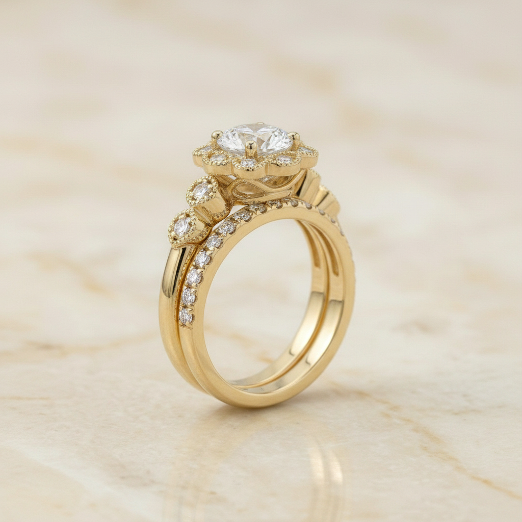 The Shania Matching Wedding Band, Round in 18K Yellow Gold