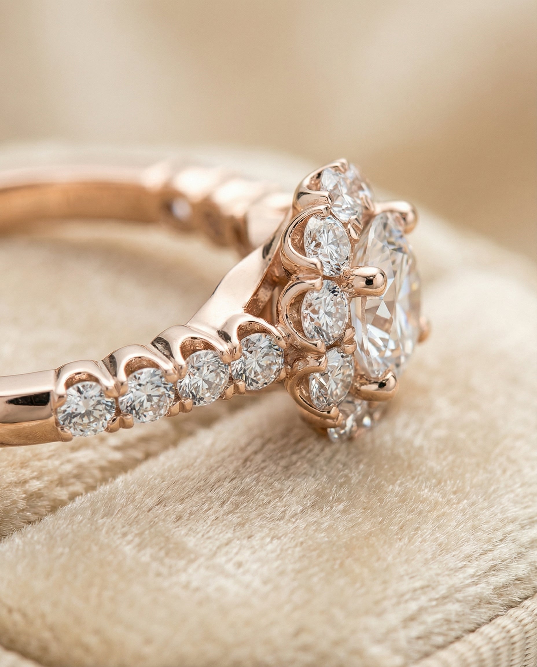 14K Rose Gold band of The Musetta round engagement ring setting | RockHer