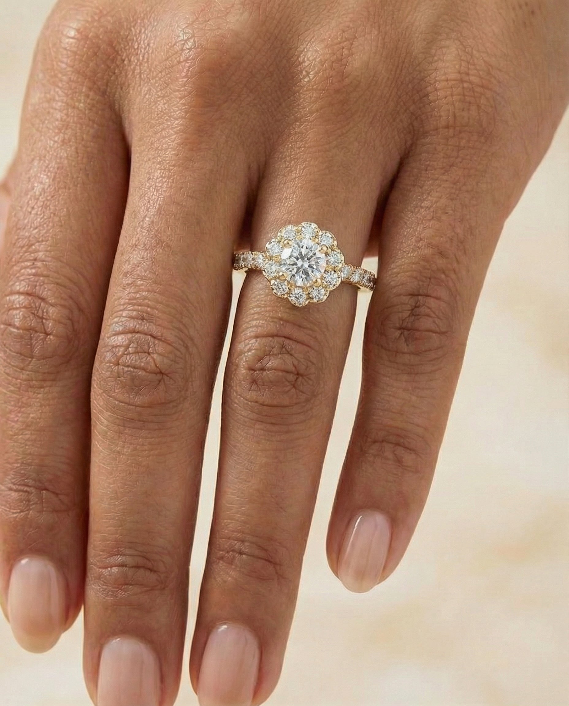 The Musetta setting for round diamonds, made to order in 18K Yellow Gold | RockHer