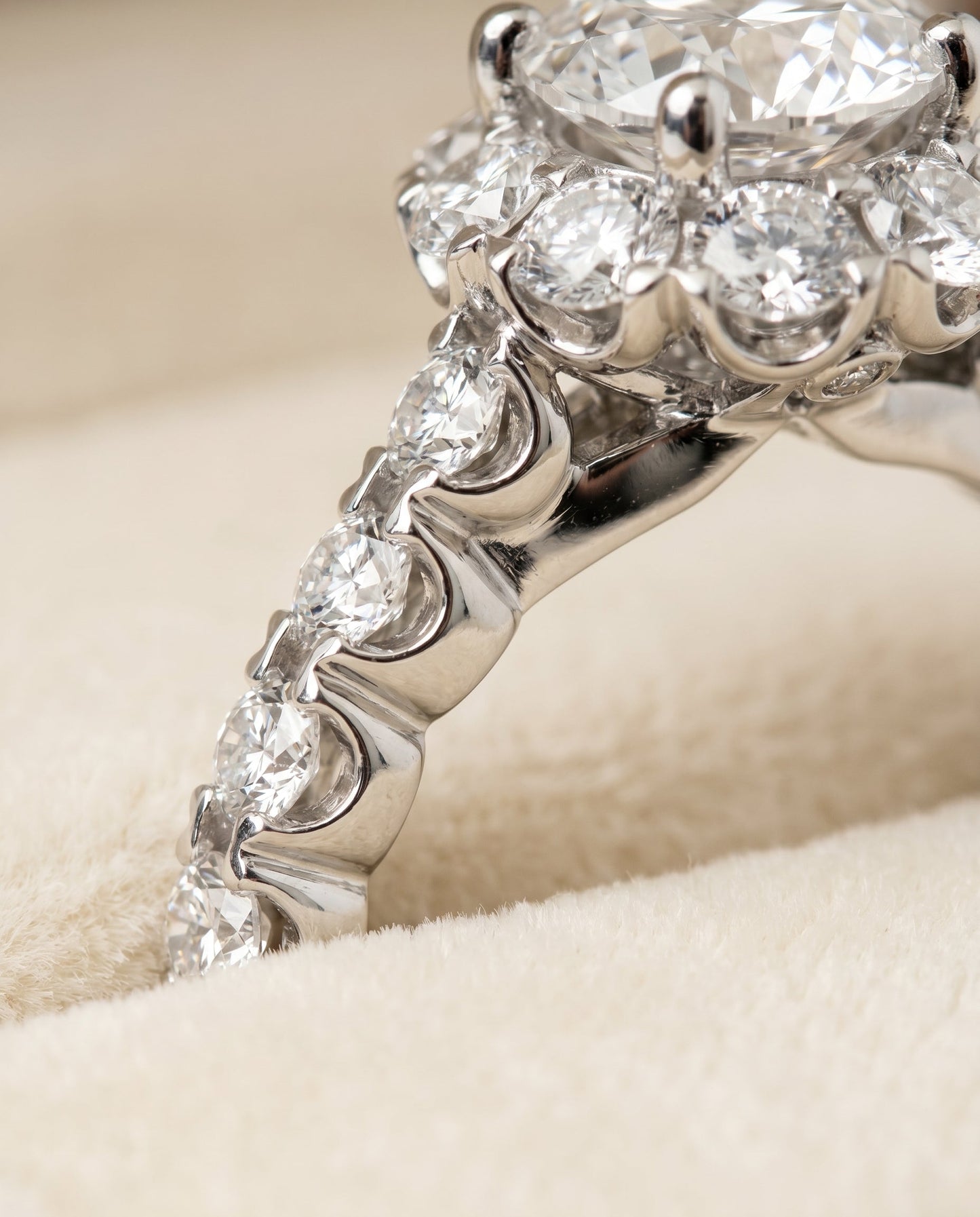 The Musetta Select Shared Prong Halo Linear Band Solitaire Engagement Ring with Lab Diamond in Platinum — view 4