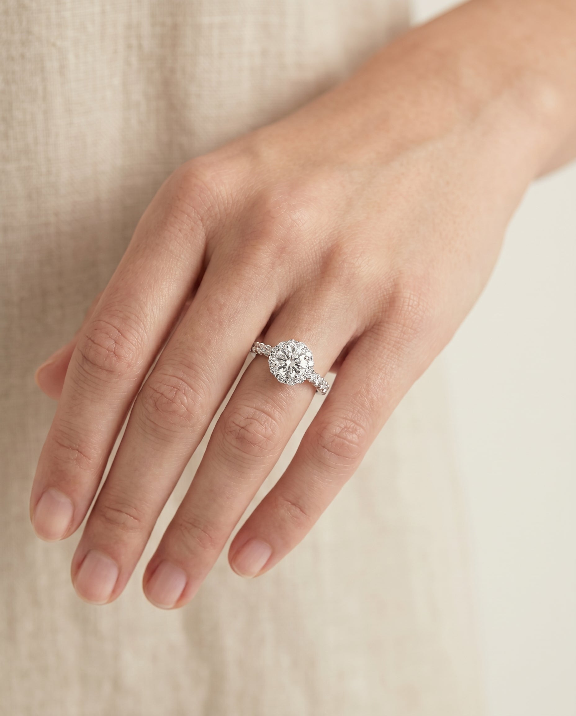 The Musetta setting for round diamonds, made to order in 18K White Gold | RockHer