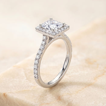 The Allegra Shared Prong Pavé Halo Princess Cut Engagement Ring Setting in Platinum
