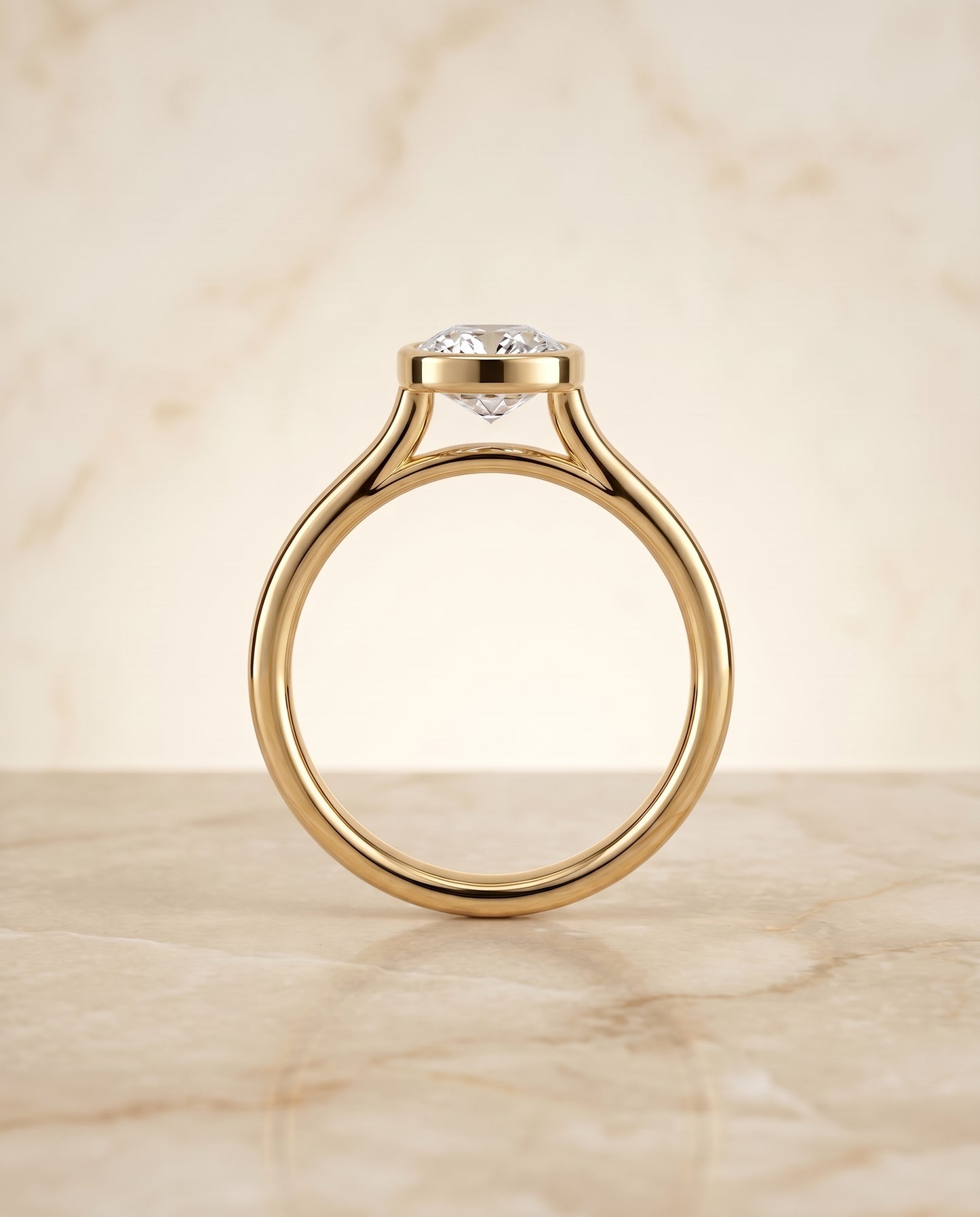 The Duran Bezel Solitaire Engagement Ring Setting for Cushion Diamonds in 18K Yellow Gold
