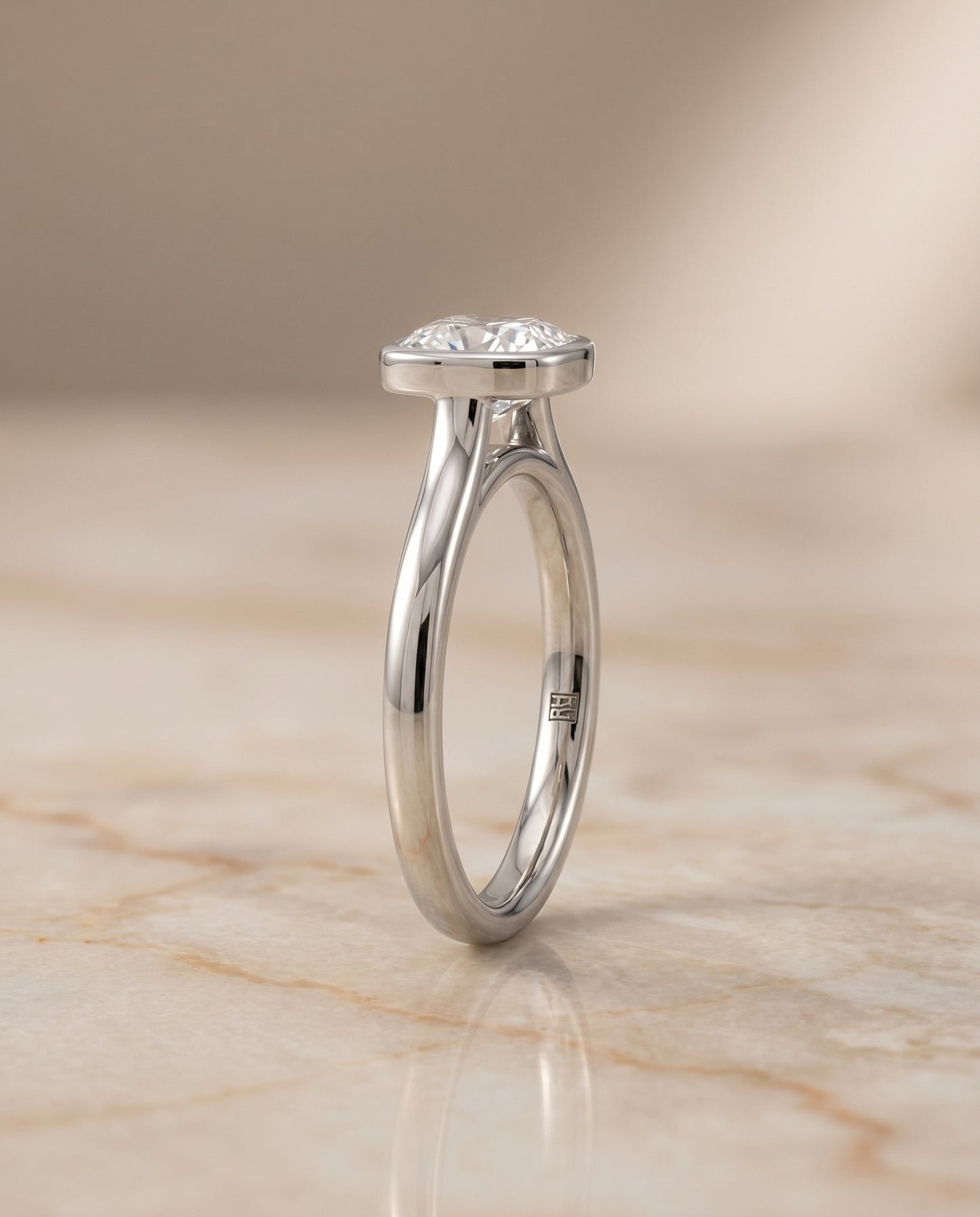 The Duran Bezel Solitaire Engagement Ring Setting for Cushion Diamonds in Platinum | RockHer