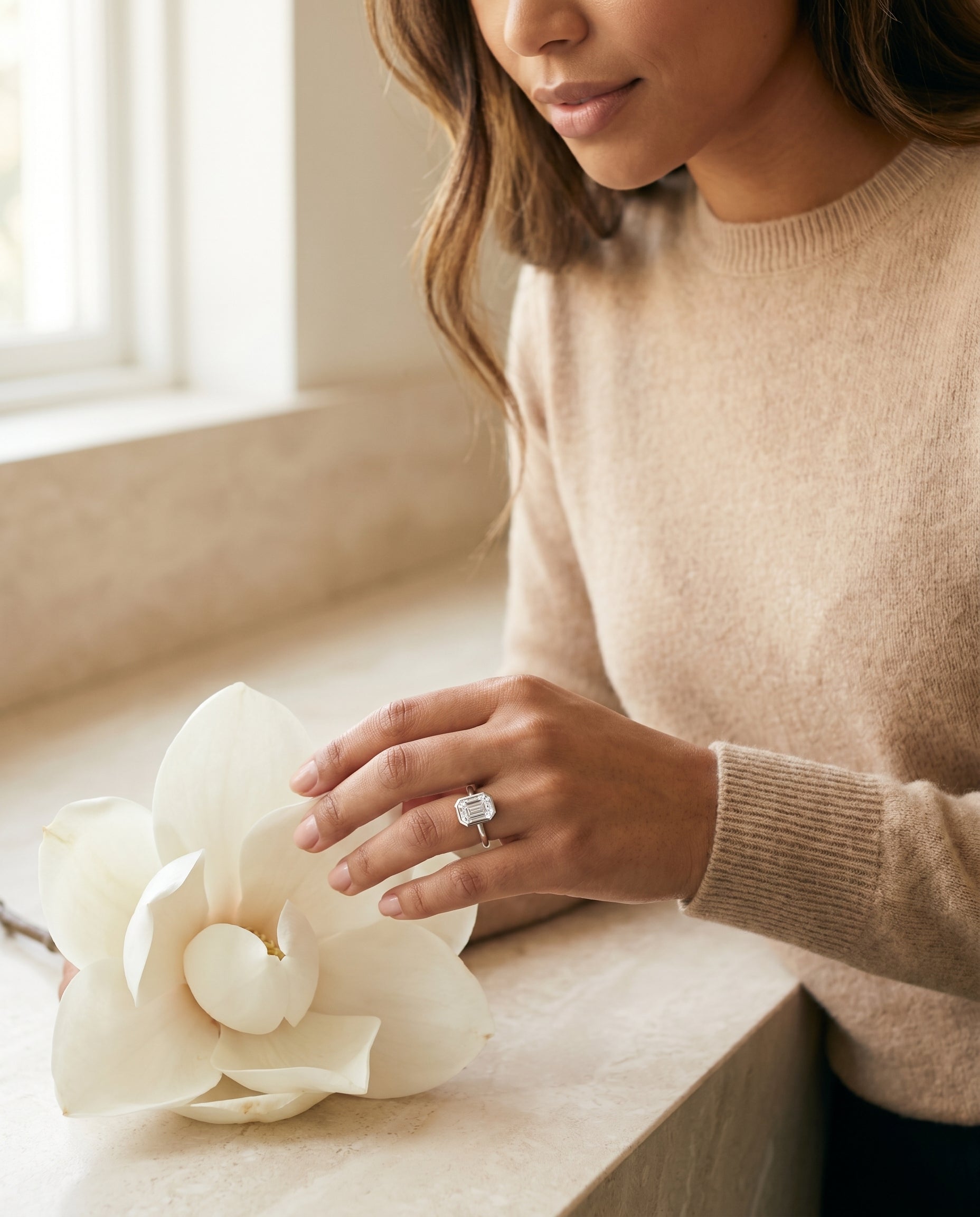 Made to order: The Duran emerald engagement ring setting in Platinum | RockHer