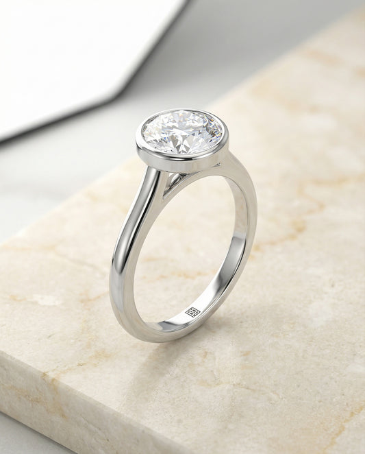 Simple Bezel Solitaire Engagement Ring Setting in 14K White Gold