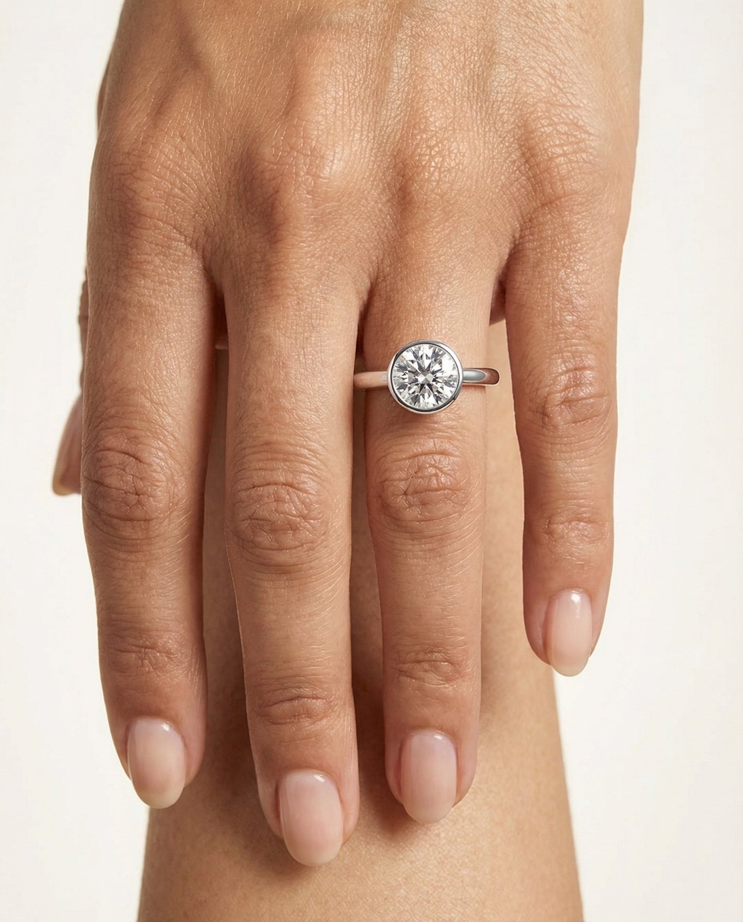 The Duran Select Simple Bezel Solitaire Engagement Ring with Lab Diamond in 18K White Gold — view 5