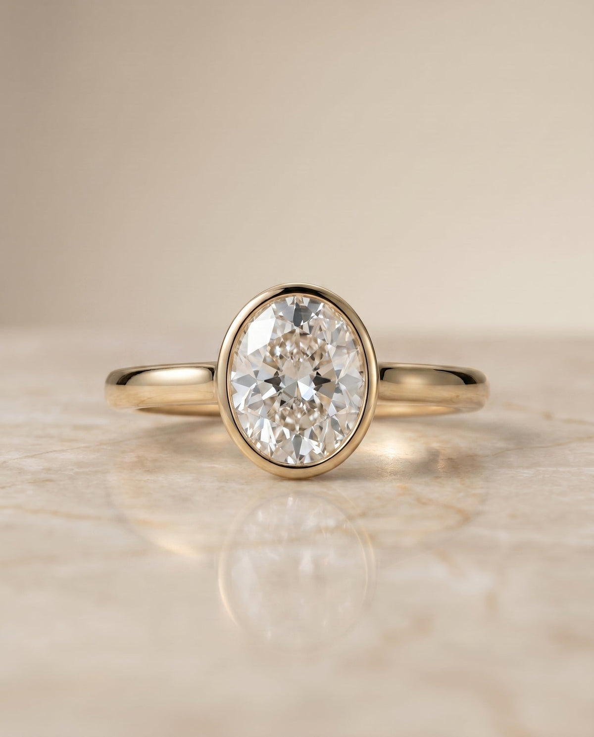 Duran Select Simple Bezel Solitaire Round Lab Diamond Engagement Ring in 18K Yellow Gold, side view | RockHer