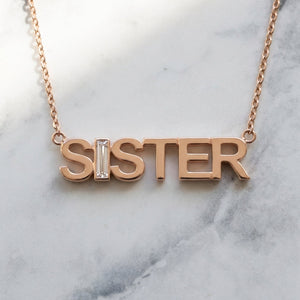 SISTER lab-grown diamond letter necklace in 14K Rose Gold