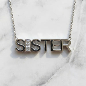 SISTER lab-grown diamond letter necklace in 14K White Gold