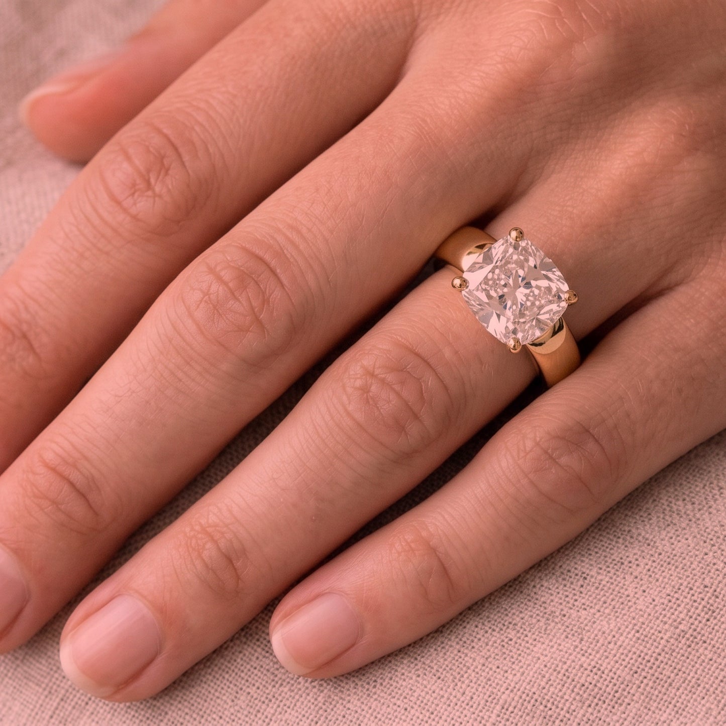 The Sloane — Cushion Bold Band Solitaire in 14K Rose Gold