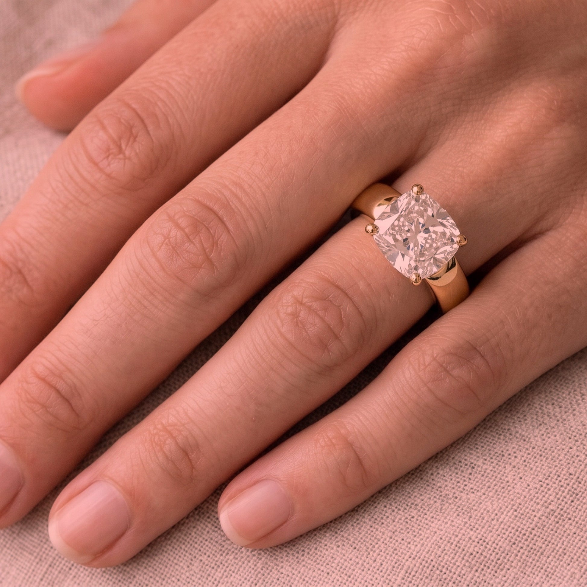 The Sloane engagement ring setting in 14K Rose Gold, bold band solitaire in cu125rh cut design | RockHer