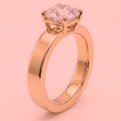 Cushion Bold Band Solitaire, in 14K Rose Gold, prong setting – side profile | RockHer