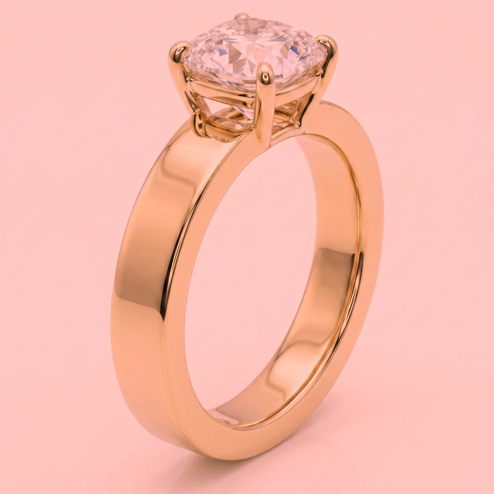 The Sloane — Cushion Bold Band Solitaire in 14K Rose Gold