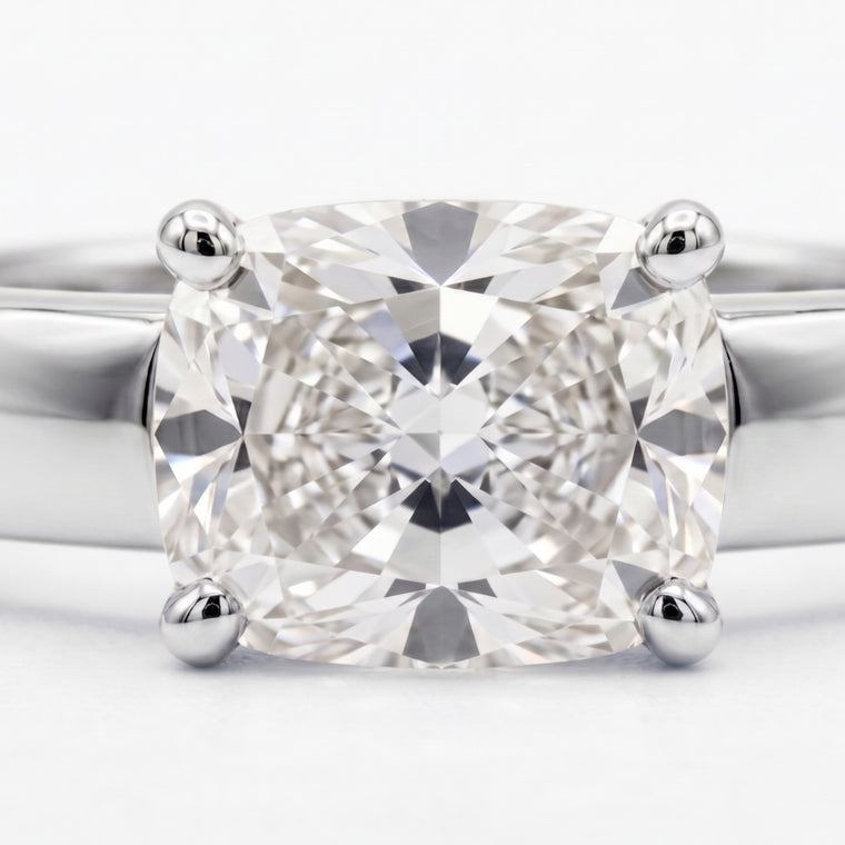 The Sloane Bold Band Solitaire In Ew18001hivs Cu125rh Cushion Cut Engagement Ring Setting in 18K White Gold