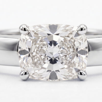 Cushion Bold Band Solitaire, in Platinum, prong setting – front view | RockHer