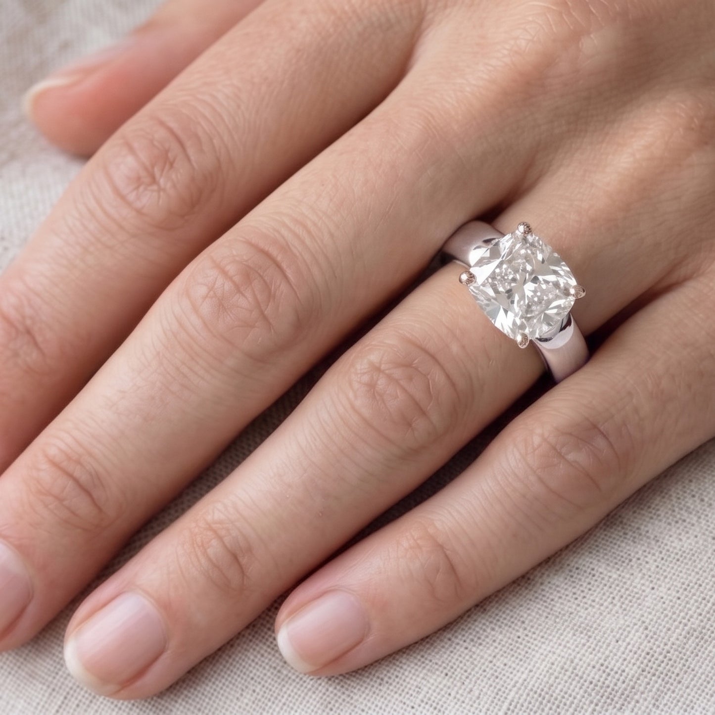 The Sloane — Cushion Bold Band Solitaire in 14K White Gold