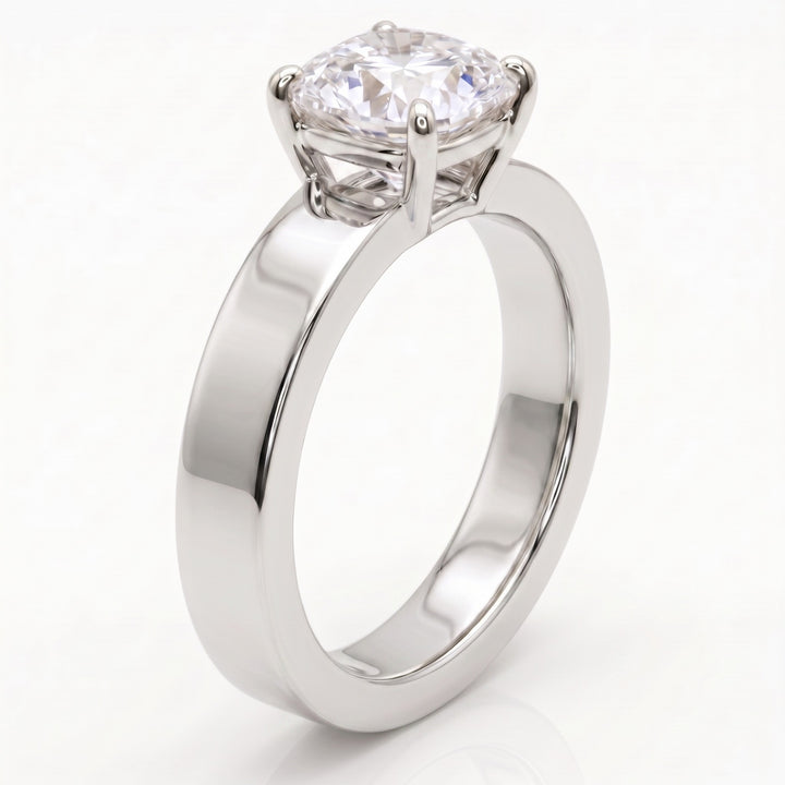 The Sloane — Cushion Bold Band Solitaire in 18K White Gold