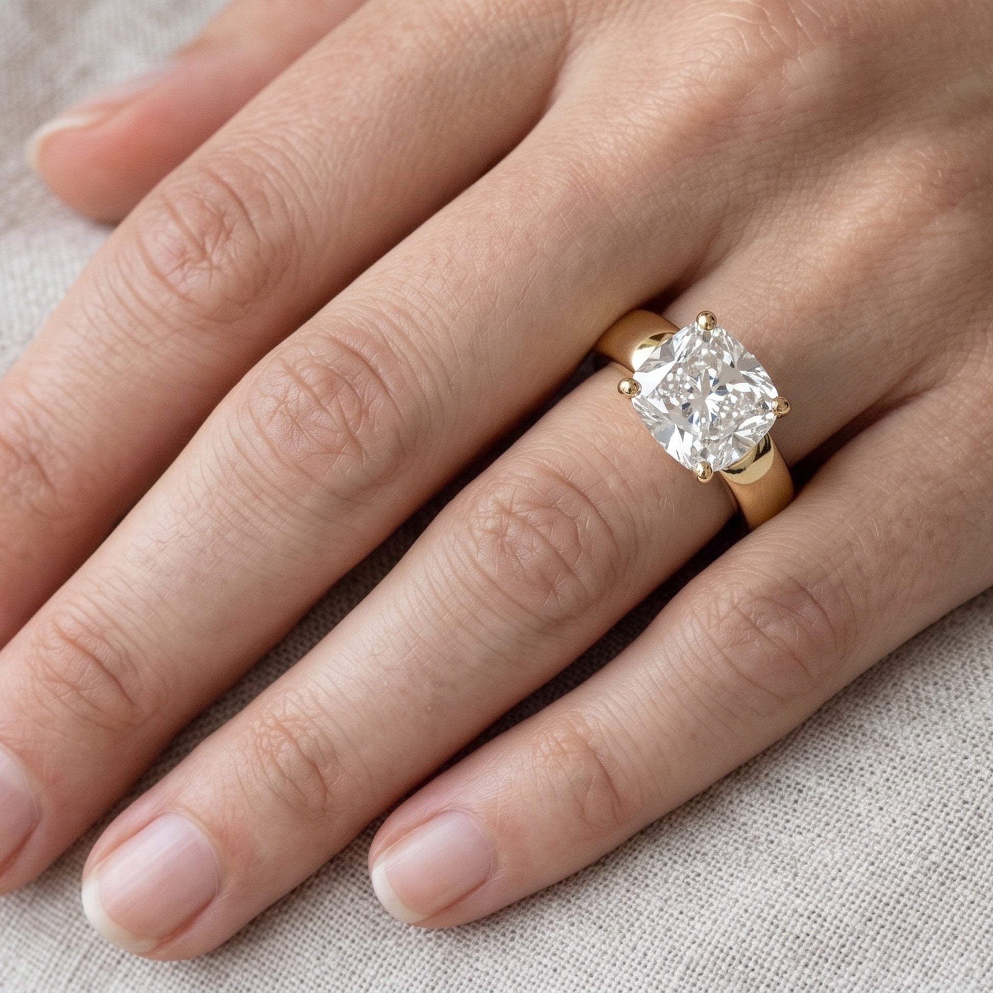 The Sloane engagement ring setting in 18K Yellow Gold, bold band solitaire in cu125rh cut design | RockHer