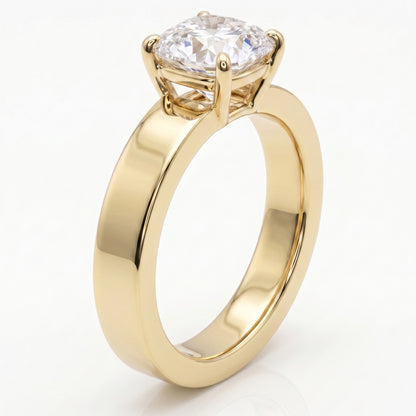 Cushion Bold Band Solitaire, in 18K Yellow Gold, prong setting – side profile | RockHer