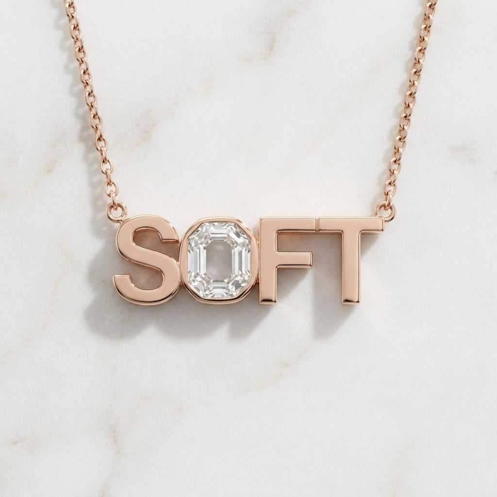 SOFT lab-grown diamond letter necklace in 14K Rose Gold