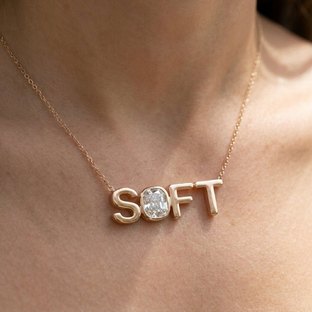 SOFT lab-grown diamond necklace in 14K Rose Gold, worn on neck