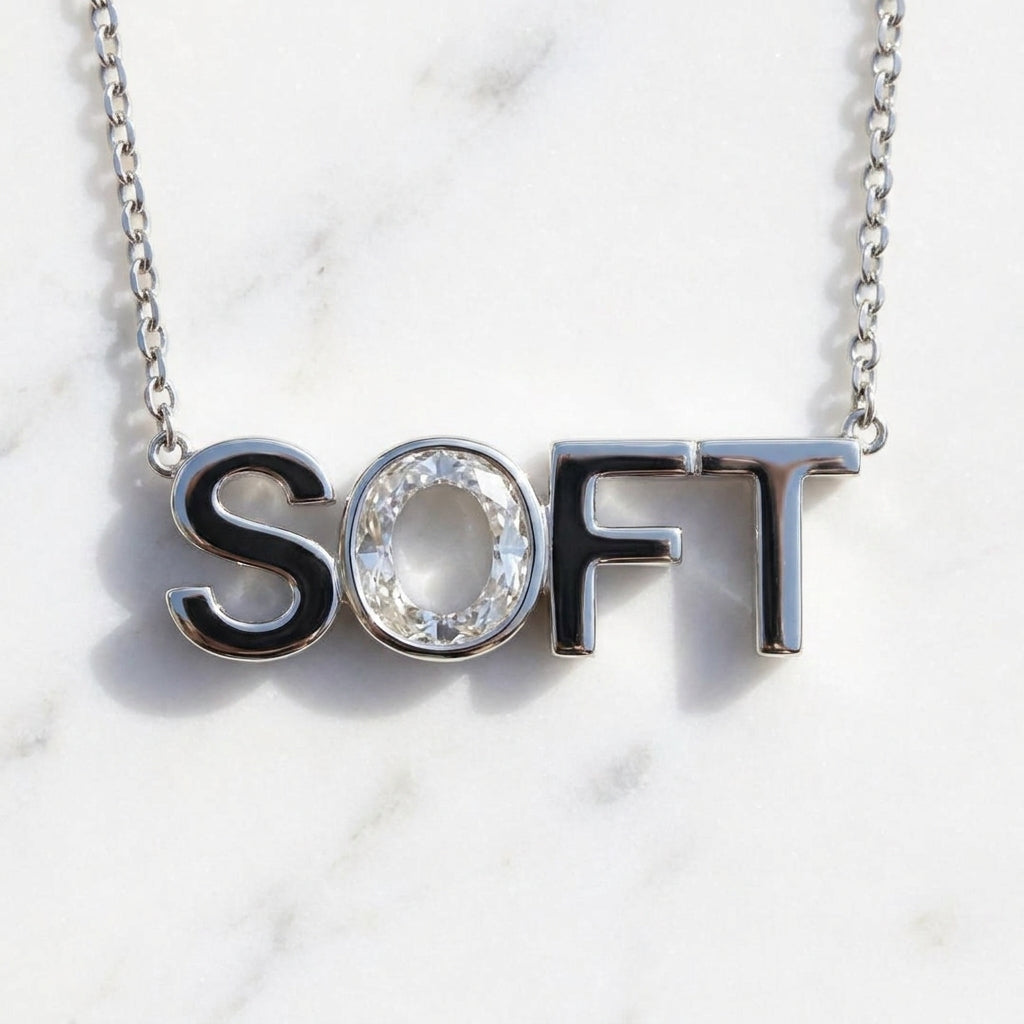 SOFT lab-grown diamond letter necklace in 14K White Gold