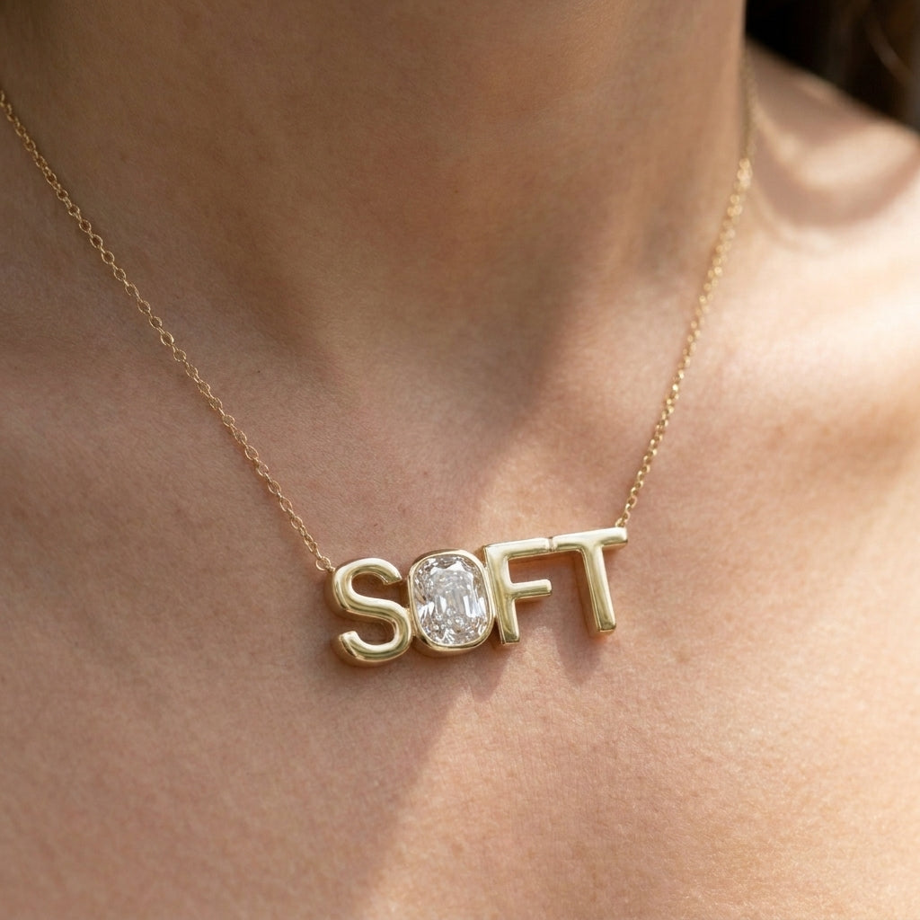 SOFT lab-grown diamond necklace in 14K Yellow Gold, worn on neck