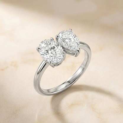 14K White Gold Solange Toi et Moi Select Oval & Pear Lab Diamond Engagement Ring - Alt angle on warm marble