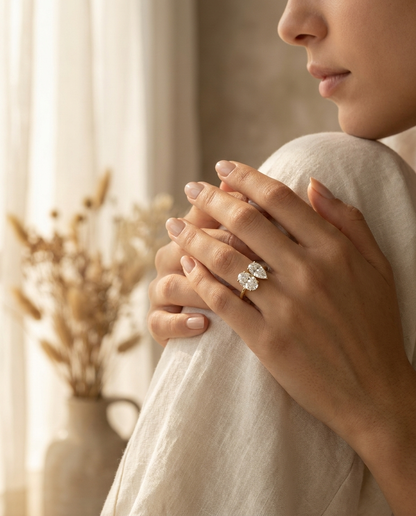 Platinum Solange Toi et Moi Select Oval & Pear Lab Diamond Engagement Ring - Lifestyle scene with hand model