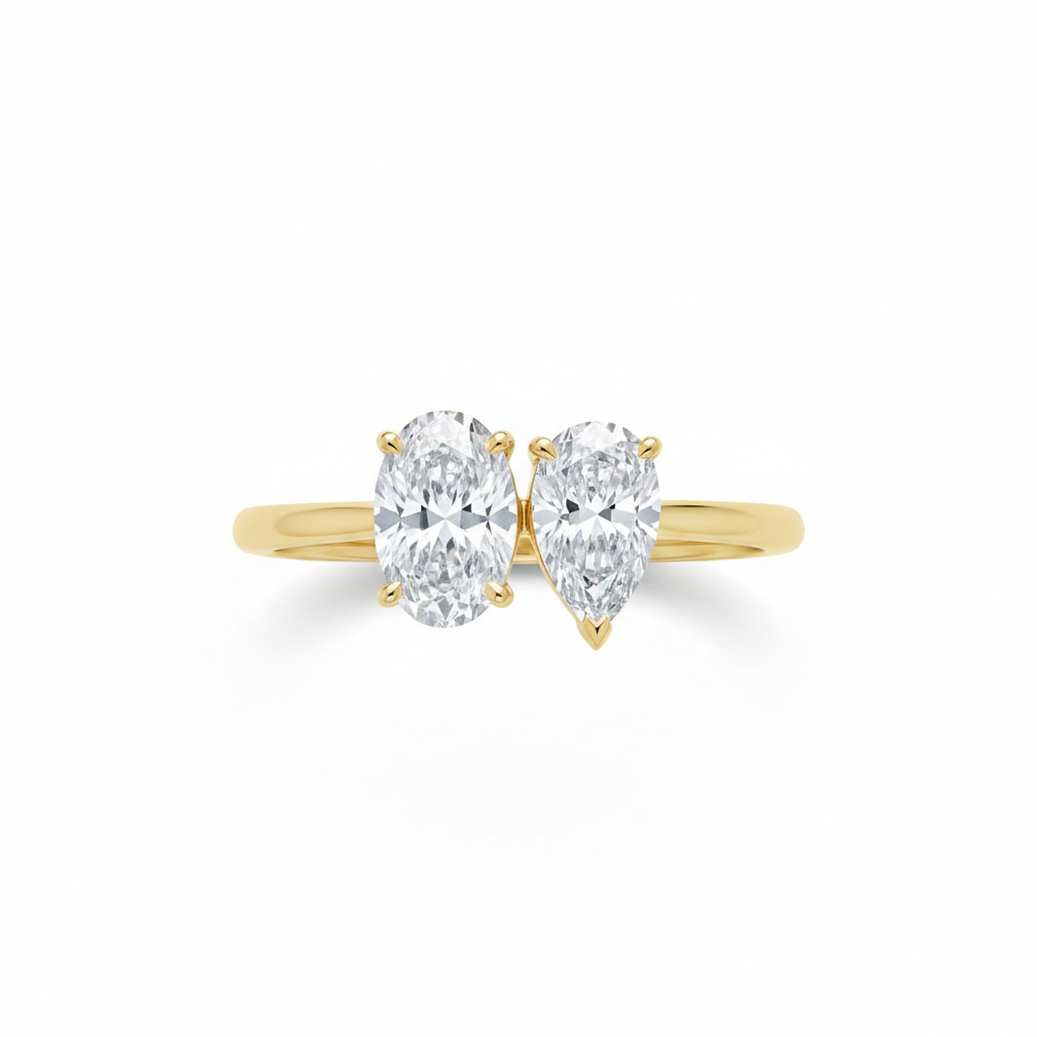 Solange Toi et Moi Oval & Pear engagement ring setting, yellow gold
