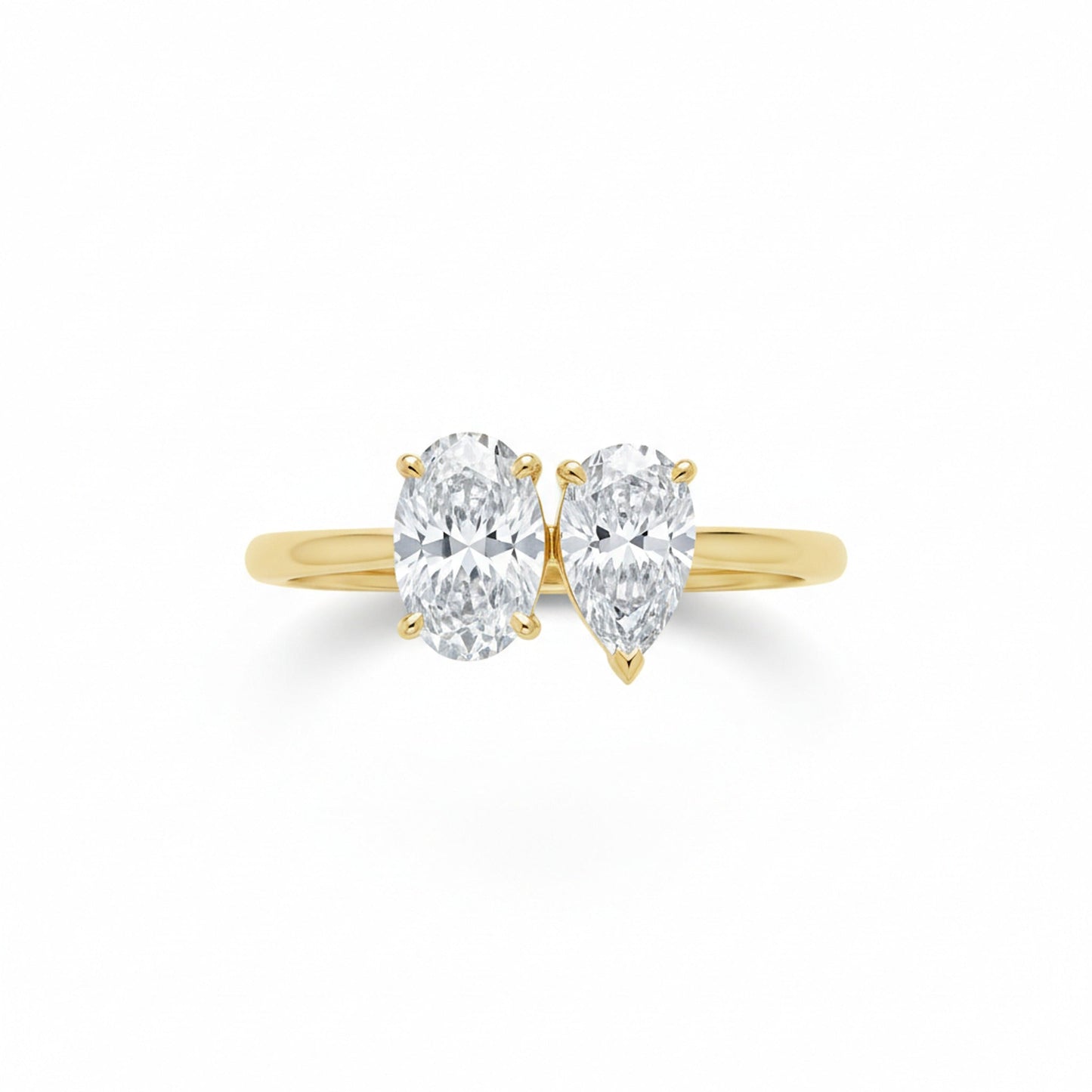 Solange Toi et Moi Oval & Pear engagement ring setting, yellow gold