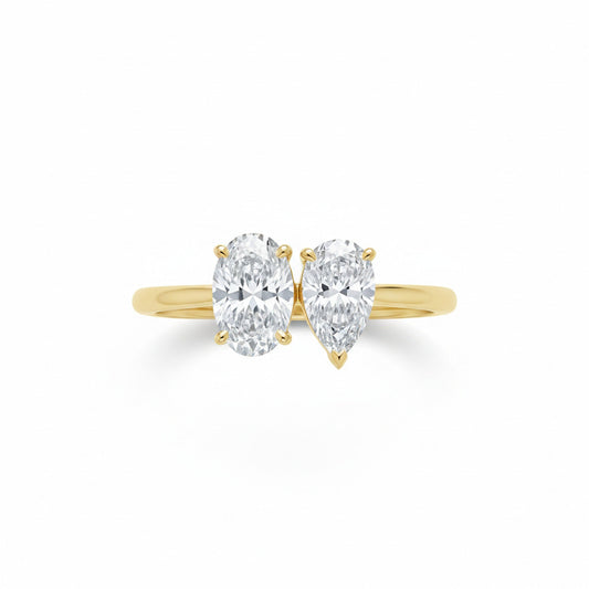 Solange Toi et Moi Oval & Pear engagement ring setting, yellow gold