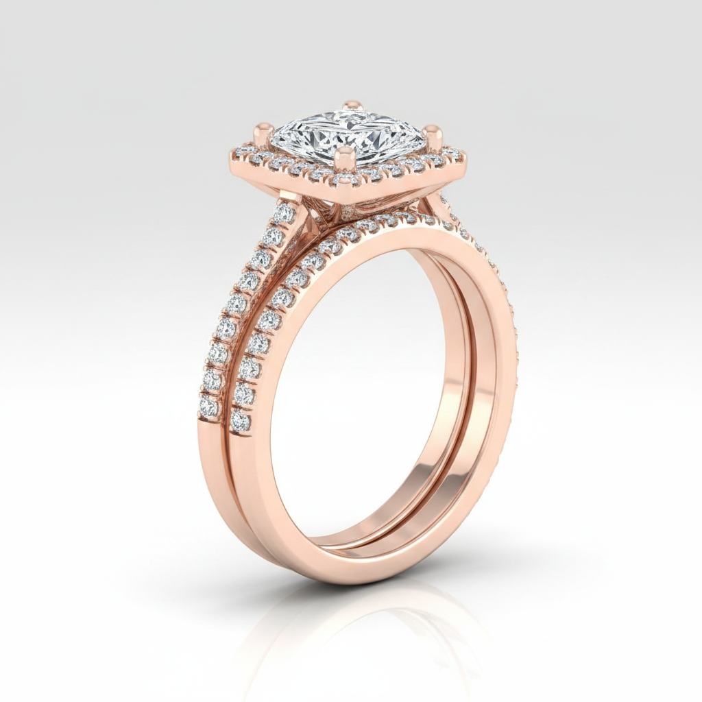 The Sonata Matching Wedding Band, Princess in 14K Rose Gold