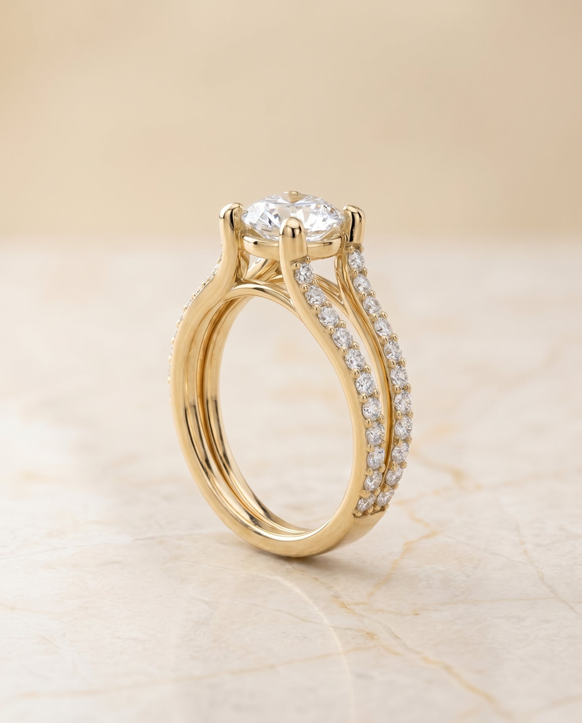 The Presley split shank pavé engagement ring setting, shown in 18K Yellow Gold | RockHer