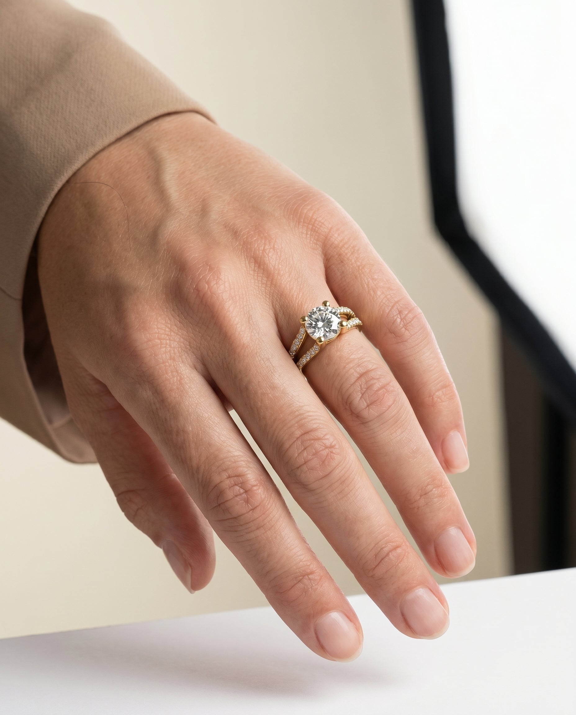 The Presley engagement ring setting in 18K Yellow Gold, split shank pavé design | RockHer