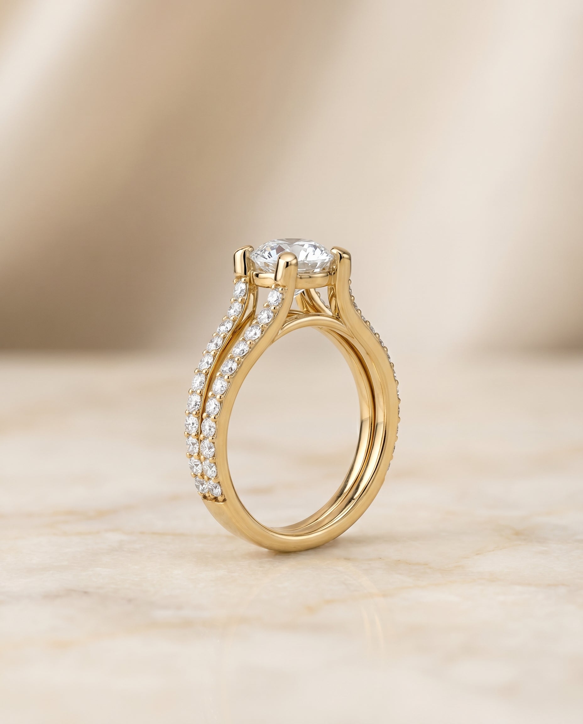 Split Shank Pavé styling on The Presley round engagement ring setting | RockHer